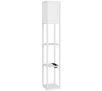 HOMCOM Lámpara de Pie con Estantes, Luz Regulable, Interruptor de Pedal y Puertos USB, Blanco Aosom España