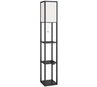 HOMCOM Lámpara de Pie con Estantes, Luz Regulable, Interruptor de Pedal y Puertos USB, Negro Aosom España
