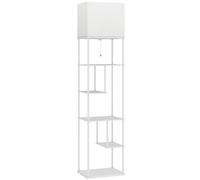 HOMCOM Lámpara de Pie con Estantes Temperaturas de Color Ajustable 3000K-6500K Control Remoto Bombilla E27 Blanco