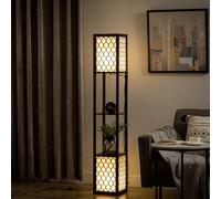 HOMCOM Lámpara de Pie Moderna con Estantes de Madera Interruptor de Cadena para Salón Dormitorio 26x26x156 cm Negro y Blanco Aosom España