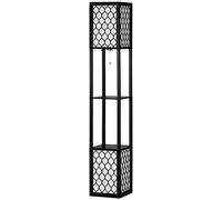 HomCom Lámpara de pie de madera con estantes casquillo E27 máx. 40W 26x26x156 cm