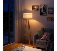 HomCom Lámpara de pie de madera E27 40W, pulsador de pie, trípode de base 154 cm