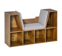HOMCOM Library 2 1 Banco con cojines para asiento, estantería cúbica con 6 compartimentos abiertos y 2 niveles, mueble de almacenamiento para salón, dormitorio, escritorio, 102x30x61 cm, marrón