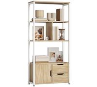 HOMCOM Librería 4 Estantes, 2 Cajones y Puerta 58x24x122 cm Madera Natural