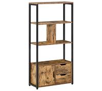 HOMCOM Librería 4 Estantes, 2 Cajones y Puerta 58x24x122 cm Marrón Rústico