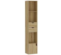 HOMCOM Librería 6 Estantes con Cajón Puerta Baldas Abiertas 30x24x158 cm Roble Aosom España