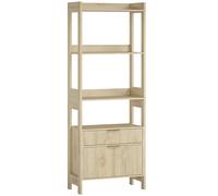 HOMCOM Librería alta, mueble de almacenamiento con 4 estantes abiertos y 2 cajones acanalados, 60 x 30 x 160 cm, madera natural Aosom España