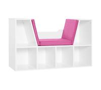 Homcom librería con asiento, estantería de libros con 6 cubos, estantería almacenamiento con banco con cojín, multiusos para sala de estar, oficina, dormitorio, 102x30x61cm, blanco y rosa