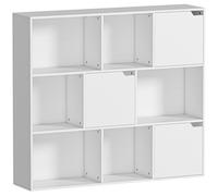 HOMCOM Librería de 3 Niveles con 9 Cubos 3 Puertas y 6 Compartimentos Abiertos 106x24x95 cm Blanco