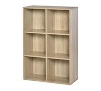 HOMCOM Estantería para libros 3 niveles, 6 compartimentos, 65,5x30x97,5 cm, Roble