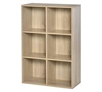 HOMCOM Estantería para libros 3 niveles, 6 compartimentos, 65,5x30x97,5 cm, Roble