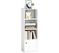 HOMCOM Librería de 4 Niveles Estantería con Puerta40x30x120 cm Blanco