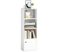 HOMCOM Librería de 4 Niveles Estantería con Puerta40x30x120 cm Blanco | Para Libros, Estantes Ajustables, Estantería Moderna, Salón, Dormitorio, Estudio, Oficina