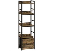 HOMCOM Librería de 4 niveles, estantería estrecha con cajón, 8 ganchos, , 39 x 26 x 136,5 cm, marrón rústico Aosom España