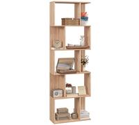 HOMCOM Librería de 5 Niveles, Biblioteca, Estantería para Libros en Forma de S, para Salón, Dormitorio, Estudio, Oficina, 24x60x184,5 cm, Natural Natural wood 60x24x184.5 cm.