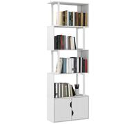 HOMCOM Librería de 5 Niveles en Forma de S con 5 Estantes y 2 Puertas para Sala de Estar Oficina 60x23,8x179,2 cm Blanco BLANCO