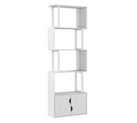 HOMCOM Librería de 5 Niveles en Forma de S con 5 Estantes y 2 Puertas para Sala de Estar Oficina 60x23,8x179,2 cm Blanco BLANCO