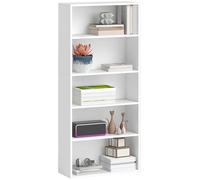 HOMCOM Librería de 5 Niveles Estantería de Libros con 3 Estantes Ajustables para Sala de Estar Oficina Dormitorio 60x24x133,5 cm Blanco