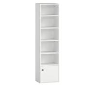 Homcom librería de 6 niveles, estantería para libros con estantes ajustables y puerta, estantería moderna, 40x30x156 cm, para salón, dormitorio, estudio, oficina, blanco