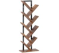 HOMCOM Librería en forma de árbol de 9 niveles, mueble de almacenamiento industrial con armazón de acero, 50x24x136cm, Marrón Rústico Aosom España