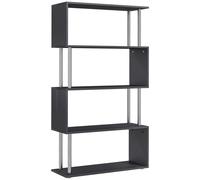 HOMCOM Librería en Forma S Estantería para Libros de 4 Niveles Mueble Estantería para Salón Oficina Estudio 80x30x145 cm Blanco Black 80x30x145cm