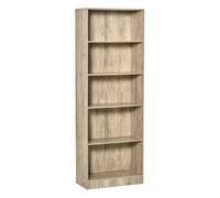 HOMCOM Librería Estantería de 5 Niveles para Libros con 3 Baldas Ajustables Antivuelco Almacenaje para Salón Oficina Estudio 63x29,5x176 cm Madera Natural