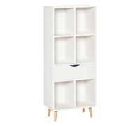 HOMCOM Estantería Librería con 6 Compartimentos Abiertos 1 Cajón y Patas para Almacenamiento de Libros Juguetes 50x29,5x120cm Blanco Aosom España