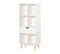 HOMCOM Estantería Librería con 6 Compartimentos Abiertos 1 Cajón y Patas para Almacenamiento de Libros Juguetes 50x29,5x120cm Blanco Aosom España