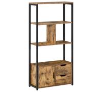 HOMCOM Librería, Estantería para Libros con 4 Estantes, 2 Cajones y Puerta, 58x24x122 cm, Estantería Industrial para Salón, Dormitorio, Estudio, Oficina, Marrón Rústico