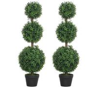 HOMCOM Lote de 2 árboles artificiales 101,6 cm 3 bolas de buxus topiarias planta falsa verde PE con maceta interior y exterior
