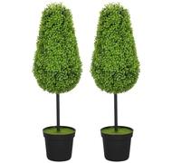 HOMCOM Lote de 2 boj Artificiales en Forma de lágrima 90cm | Plantas artificiales de plástico en maceta, árbol falso, boj artificial, protección UV, para sala de estar, oficina, jardín