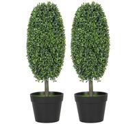 HOMCOM Lote de 2 boj Artificiales en Forma de Oliva 60cm | Plantas artificiales en maceta, resistentes UV, árbol falso realista, decoración para salón, dormitorio, exterior.