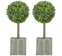 HOMCOM Lote de 2 Bolas de boj Artificiales 50cm con guijarros Decorativos | Plantas artificiales en maceta, árbol falso, realista, para decoración de sala de estar, oficina, jardín