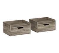 HOMCOM Lote de 2 mesitas de noche murales, mesitas de noche con cajón y repisa con bordes elevados, 40x30x19,5cm, gris Aosom España
