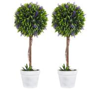 HOMCOM Lote de 2 Plantas Artificiales de Bolas de Lavanda 60 cm Verde | En maceta, plantas artificiales, decoración para hogar interior/exterior