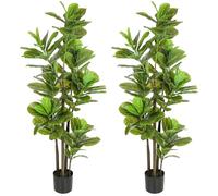 HOMCOM - Lote de 2 plantas artificiales interiores 150 cm, planta de higuera de lira con maceta de cemento, 120 hojas realistas, árbol artificial verde decoración para casa, oficina, sala de estar