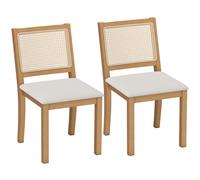 HOMCOM Lote de 2 sillas de comedor, sillas de cocina con asiento acolchado, respaldo efecto ratán, crema y roble