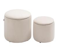HOMCOM Lote de 2 taburetes reposapiés almacenamiento en tela terciopelo acanalado 40 cm y 30 cm, crema Aosom España