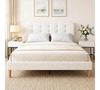 HOMCOM - Marco de Cama de 160 x 200 cm con Somier, Cama Doble Acolchada de Terciopelo Blanco, Cabecera Ajustable, Soporte para Listones de Madera, Almacenamiento Inferior, sin Ruidos, Montaje Fácil