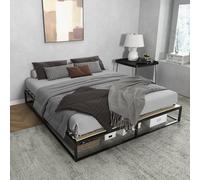 HOMCOM Marco de Cama de 180 cm Estructura de Cama de Acero con Somier de Listones de Madera Contrachapada 180x200x25 cm Negro Aosom España
