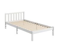 Homcom marco de cama de madera estructura de cama somier con cabecera para colchón de 90x190 cm (no incluido) carga 120 kg 198x96x70 cm blanco 96 cm