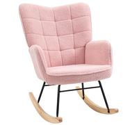HOMCOM Mecedora de Borreguito Silla Mecedora con Patas de Madera de Haya y Marco de Acero Silla para Lactancia Carga 120 kg para Dormitorio Salón Rosa