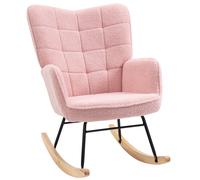 HOMCOM Mecedora de Borreguito Sillón Balancín Oscilante 40° con Patas de Madera de Haya Carga 120 kg 71x98x101 cm Rosa Aosom España