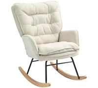 HOMCOM Mecedora Tapizada en Chenilla Silla Mecedora con Patas de Madera de Haya y Reposabrazos Mecedora para Lactancia Carga 120 kg para Dormitorio Salón Beige