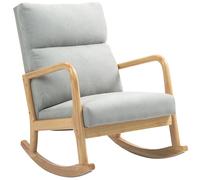 HOMCOM Mecedora Tapizada en Lino Silla Mecedora con Patas de Madera de Caucho y Reposabrazos Mecedora para Lactancia Carga 150 kg para Dormitorio Salón Gris gris