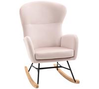 HOMCOM Mecedora Tapizada en Tejido Técnico Sillón Relax con Patas de Madera de Haya Respaldo con Diseño Curvo y Reposabrazos Mecedora para Lactancia Carga 150 kg para Dormitorio Salón Rosa Rosa