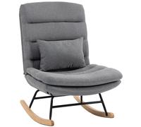 HOMCOM Mecedora, Tapizado de Lino, Silla Mecedora con Cojín Lumbar, Respaldo Alto, Asiento Amplio de 72 cm, Doble Capa, para Salón, Dormitorio, Gris Claro Light gray 72x92x102cm