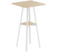 HOMCOM Mesa Alta Cocina Cuadrada con Estante para 2 Personas Patas de Metal 55x55x95 cm Madera Natural y Blanco