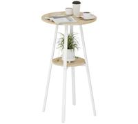 HOMCOM Mesa Alta Cocina Redonda con Estante 55x55x95 cm Natural y Blanco | Mesa Alta Bar Moderna, para 2 Personas, con Marco de Metal, para Salón y Comedor, Madera