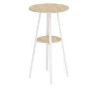 Homcom mesa alta cocina redonda con estante de almacenamiento, mesa alta bar moderna para 2 personas con marco de metal para salón y comedor, 55x55x95 cm, madera natural y blanco